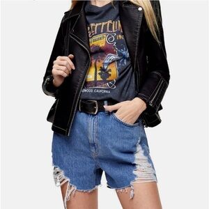 Topshop High Waist Mom Distressed Denim Shorts Size 6